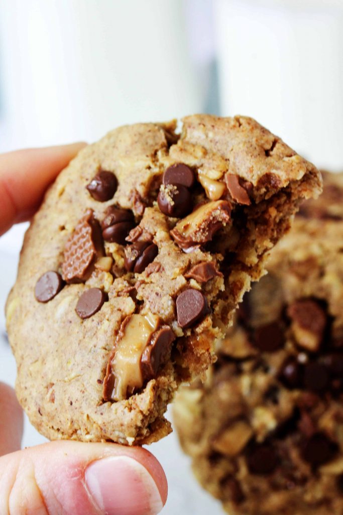 All you need is a handful of ingredients and 1 bowl to make these ultra chewy Toffee Oat Chocolate Chip Cookies! They're high in protein, low FODMAP, vegan, and gluten free! This recipe is so perfect for everyone - you'll want to make them today!